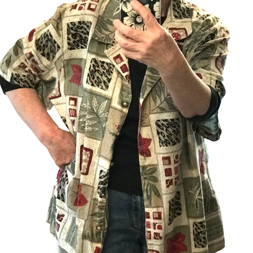 Tapestry Patchwork Print Button-Down Top: 80s Bro… - image 3